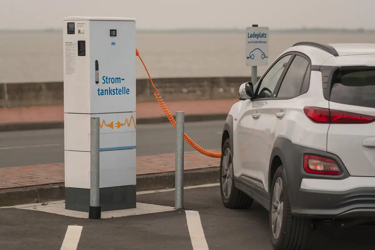 Stație de încărcare pentru mașini electrice, cu un automobil electric conectat